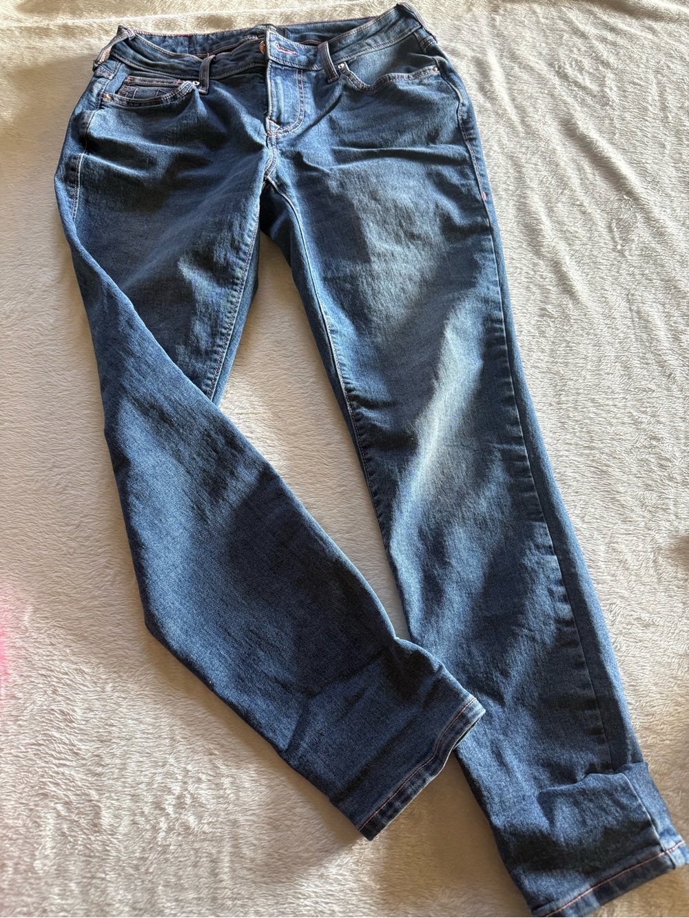 TRUE RELIGION JENNIE CURVY MID RISE SUPER SKINNY PINK STITCHING JEANS 25 👖